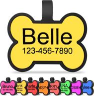 yellow bone-shaped silicone dog id tag with deep engraving and custom personalization for cats and dogs - includes silencer - joytale logo