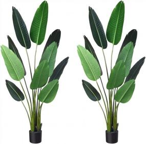 img 4 attached to Set Of 2 Fopamtri 5-Foot Artificial Bird Of Paradise Plants - Perfect Faux Tropical Palm Trees For Indoor/Outdoor Home, Garden, Office And Store Decor