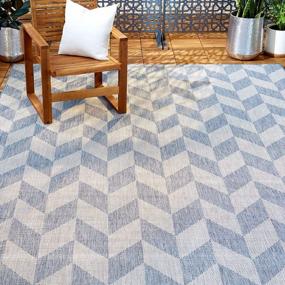 img 4 attached to 7'9"X10'2"" Nicole Miller New York Patio Country Calla Herringbone Contemporary Indoor/Outdoor Area Rug Blue/Grey