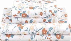 img 4 attached to Softan Floral Queen Sheet Set Orange Flower Bed Sheets Queen Printed Sheets Queen - 4 Piece Soft Microfiber Patterned Fitted Sheets Queen With 15" Deep Pocket