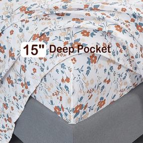 img 3 attached to Softan Floral Queen Sheet Set Orange Flower Bed Sheets Queen Printed Sheets Queen - 4 Piece Soft Microfiber Patterned Fitted Sheets Queen With 15" Deep Pocket