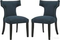 🪑 набор стульев для обеденной зоны modway curve середины xx века с голенищными гвоздиками и обивкой в цвете лазурное море - стильно и функционально. логотип