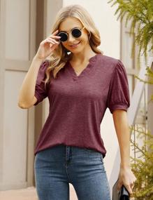 img 2 attached to Women'S V-Neck Puff Sleeve Casual Loose Summer Tunic Tops Blouse