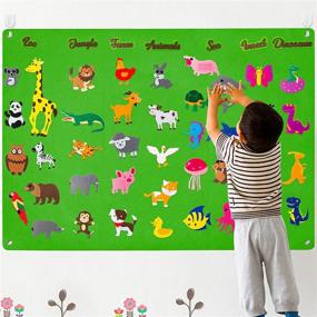 img 4 attached to 3.5Ft 54Pcs WATINC Animals Felt Story Board Set для дошкольников-классификация животных, динозавры, морские насекомые, джунгли, ферма, зоопарк, набор для раннего обучения, настенный подарок для малышей, детей