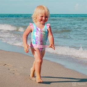 img 3 attached to One Piece Swimsuits for Toddler Little Girls - Ruffled Mermaid and Unicorn Swimwear for Bathing - Sizes 1-5T