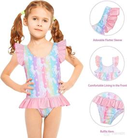 img 2 attached to One Piece Swimsuits for Toddler Little Girls - Ruffled Mermaid and Unicorn Swimwear for Bathing - Sizes 1-5T