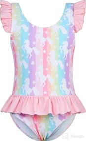 img 4 attached to One Piece Swimsuits for Toddler Little Girls - Ruffled Mermaid and Unicorn Swimwear for Bathing - Sizes 1-5T