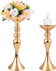 img 1 attached to 2Pcs Candle Holder Stand For Centerpieces, 12.5" & 15" Tall Versatile Flower Stand Metal Wedding Centerpieces Modern Decor Pillar Candle Holder Set For Wedding New Year Table Centerpiece