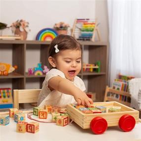 img 2 attached to 🔠 Oaktown Supply Toddler Building Blocks - 30 Large Wooden Baby Blocks with Alphabet and Number Icons, Stackable Toys with Toy Wagon, Age 1-3