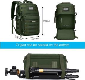 img 1 attached to Тактический рюкзак для камеры MOSISO с держателем для штатива и отделением для ноутбука - идеально подходит для DSLR / SLR / беззеркальной фотографии, совместим с дроном Canon / Nikon / Sony / DJI Mavic, в армейском зеленом цвете