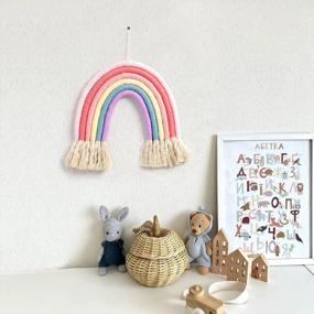 img 3 attached to Colorful Rainbow Macrame Wall Hanging For Kids Room Decor And Nursery, Soft Cotton Rope Tapestry With Tassel, Boho Wall Art Backdrop And Newborn Birthday Gift Idea