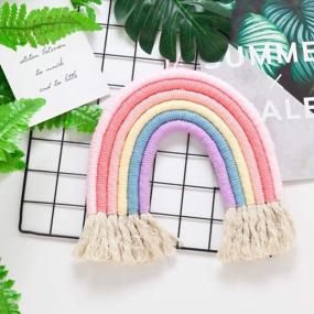 img 4 attached to Colorful Rainbow Macrame Wall Hanging For Kids Room Decor And Nursery, Soft Cotton Rope Tapestry With Tassel, Boho Wall Art Backdrop And Newborn Birthday Gift Idea