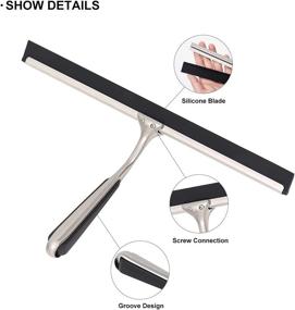 img 2 attached to 12-Inch Stainless Steel Shower Squeegee with Black Rubber Blade - Ideal for Glass Doors, Windows, Bathrooms, Kitchens, and Cars