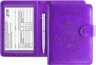 purple leather passport and vaccine card holder combo with rfid blocking, organizer protector for travel documents, includes cdc vaccination card slot, ideal for men and women logo
