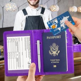 img 3 attached to Purple Leather Passport And Vaccine Card Holder Combo With RFID Blocking, Organizer Protector For Travel Documents, Includes CDC Vaccination Card Slot, Ideal For Men And Women