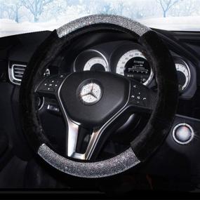 img 3 attached to 🔮 KAFEEK Diamond Steering Wheel Cover with Crystal Rhinestones - Short Fluffy Microfiber Plush, Winter Warm, Anti-Slip, Universal 15 inch