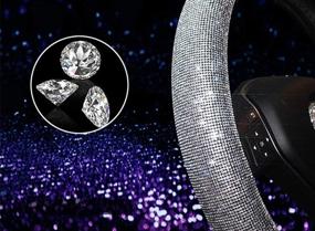 img 2 attached to 🔮 KAFEEK Diamond Steering Wheel Cover with Crystal Rhinestones - Short Fluffy Microfiber Plush, Winter Warm, Anti-Slip, Universal 15 inch