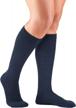 truform ladies compression gym socks, knee high navy over calf, 10-20 mmhg, small size logo