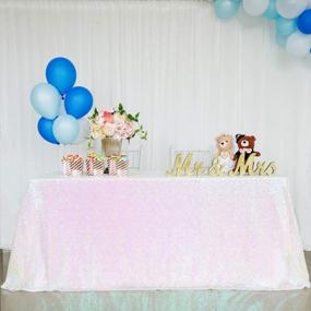 img 1 attached to QueenDream Wedding Tablecloth White Iridescent 60 X102 Inch Rectangle Sequin Tablecloth Table Cover Overlay For Birthday Parties Decorations