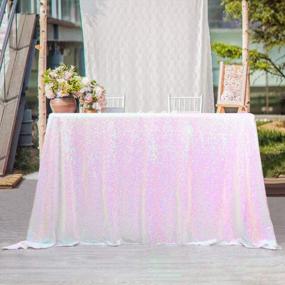 img 4 attached to QueenDream Wedding Tablecloth White Iridescent 60 X102 Inch Rectangle Sequin Tablecloth Table Cover Overlay For Birthday Parties Decorations