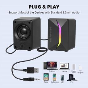 img 2 attached to 🎮 Dynamic RGB Gaming Speaker 2.1 - HiFi Stereo 5.0 & 3.5mm Aux-in - USB Powered for Desktop, PC, Laptop, Tablets, Cellphone, iPad, Game Machine, MP3 - Computer Speakers