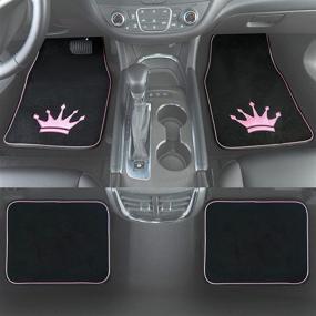 img 3 attached to 🚗 Premium August Auto Universal Fit Royal Crown Design Carpet Car Floor Mats - Fit for Sedan, SUVs, Truck, Vans - Set of 4 (Black and Pink)