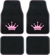 🚗 premium august auto universal fit royal crown design carpet car floor mats - fit for sedan, suvs, truck, vans - set of 4 (black and pink) logo