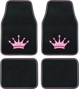 img 4 attached to 🚗 Premium August Auto Universal Fit Royal Crown Design Carpet Car Floor Mats - Fit for Sedan, SUVs, Truck, Vans - Set of 4 (Black and Pink)