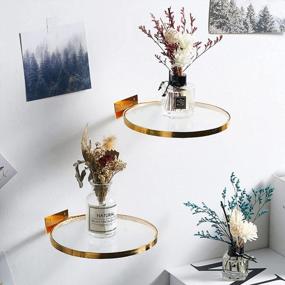 img 3 attached to Cityelf Floating Shelves Wall Mounted Gold Wall Decor Iron Glass Hanging Shelf Home Decor Set Of 3 Display Ledge Shelves For Living Room Bedroom Office-Gold