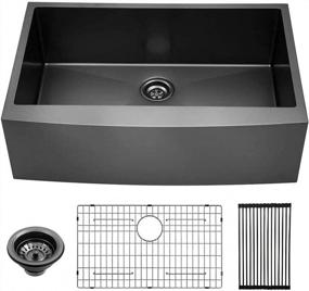 img 4 attached to Gunmetal Black Stainless Farm Sink - Lordear 33 Inch Farmhouse Sink 16 Gauge Apron Front Deep Single Bowl Stainless Steel Kitchen Farm Sink