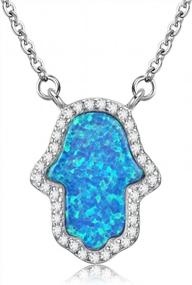 img 4 attached to Sterling Silver Hamsa Hand Pendant Necklace With Synthetic Opal And Cable Chain - 16" Length With 2" Extender By Kaletine