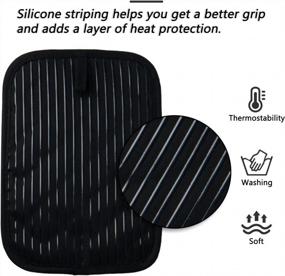 img 2 attached to Joyhalo Pot Holders For Kitchen Heat Resistance Hot Pads With Pocket, Cotton Lining And Non Slip Silicone Stripes Terrycloth Lining For Cooking And Baking, Set Of 2 Black