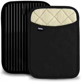 img 4 attached to Joyhalo Pot Holders For Kitchen Heat Resistance Hot Pads With Pocket, Cotton Lining And Non Slip Silicone Stripes Terrycloth Lining For Cooking And Baking, Set Of 2 Black