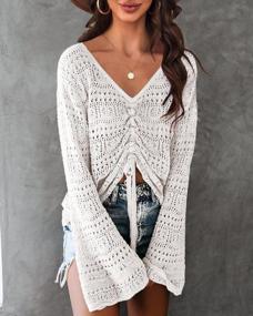 img 3 attached to Women'S Boho Off Shoulder Crochet Pullover Sweater - Saodimallsu