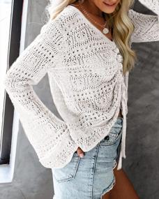 img 1 attached to Women'S Boho Off Shoulder Crochet Pullover Sweater - Saodimallsu
