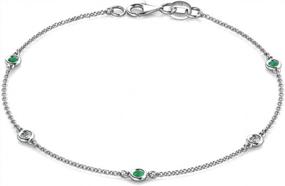 img 4 attached to Stunning 14K Gold Bracelet With 0.21 Ctw Emerald And Natural Diamond 5 Station Design