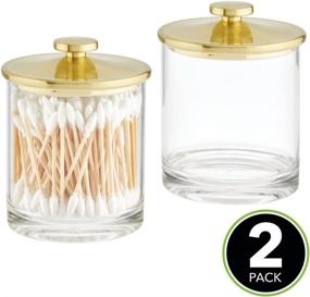 img 3 attached to 🌟 mDesign Clear Plastic Apothecary Storage Organizer Canister Jars - Bathroom Containers for Vanity, Makeup Tables, Lumiere Collection, 2 Pack, Modern Design in Soft Brass