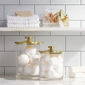 img 2 attached to 🌟 mDesign Clear Plastic Apothecary Storage Organizer Canister Jars - Bathroom Containers for Vanity, Makeup Tables, Lumiere Collection, 2 Pack, Modern Design in Soft Brass
