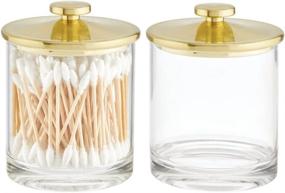 img 4 attached to 🌟 mDesign Clear Plastic Apothecary Storage Organizer Canister Jars - Bathroom Containers for Vanity, Makeup Tables, Lumiere Collection, 2 Pack, Modern Design in Soft Brass