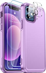 img 4 attached to Абсолютная защита для вашего iPhone 12/12 Pro с прочным противоударным чехлом Temdan, 2 защитными стеклами для экрана и защитными пленками для объектива камеры потрясающего светло-фиолетового цвета