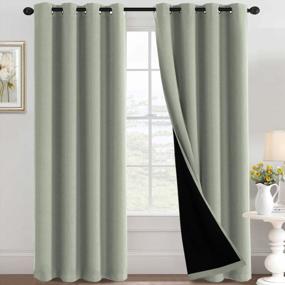 img 4 attached to Light Sage Blackout Curtains - 100% Thermal Insulated Draperies For Living Room & Bedroom With Energy Saving Black Liners - 1 Panel, 52-Inch W By 84-Inch L