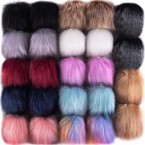 img 4 attached to 24 Pieces Faux Fox Fur Pom Poms DIY With Elastic Loop For Hats, Keychains, Scarves, Gloves And Bags Accessories - 12 Bright Colors (2 Pcs Each Color)