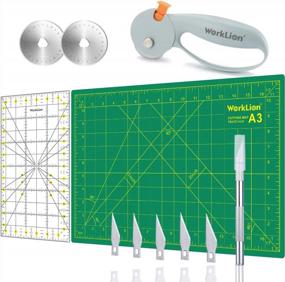 img 4 attached to WORKLION Rotary Cutter And Mat Set: 45Mm Fabric Cutter With 2 Replacement Blades & A3 Cutting Mat & Precision Carving Craft Knife & 6.5"X12" Acrylic Ruler - Quilting Kit For Crafts & Sewing