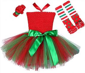 img 4 attached to Girls Handmade Christmas Strips Tulle Tutu Dress W/Leg Warmers Headband Toddlers Xmas Eve Holiday Party Outfits 2-8T - HIHCBF