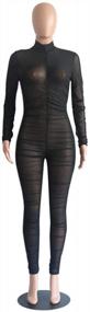img 2 attached to Uni Clau Women One Piece Outfits Mesh Sheer Bodycon Jumpsuit Long Sleeve See Through Party Jumpsuits