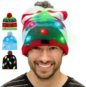 img 1 attached to OurWarm LED Light-Up Christmas Hat Xmas Santa Ugly Hat Beanies 10 красочных огней Мигающая кепка для новогодней вечеринки