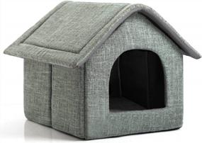 img 4 attached to Gray Cozy Pet Bed House Cave Sleeping Nest For Cats And Small Dogs By Hollypet