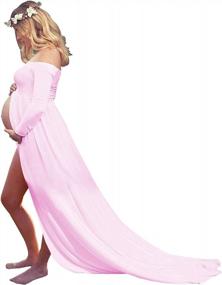 img 4 attached to Elegant Off Shoulder Maternity Dress For Photoshoot - YnimioAOX Women'S Long Sleeve Chiffon Gown