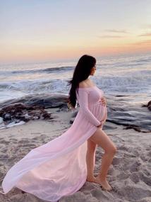 img 3 attached to Elegant Off Shoulder Maternity Dress For Photoshoot - YnimioAOX Women'S Long Sleeve Chiffon Gown