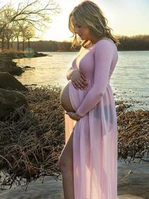 img 1 attached to Elegant Off Shoulder Maternity Dress For Photoshoot - YnimioAOX Women'S Long Sleeve Chiffon Gown